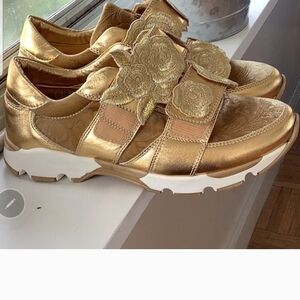Gold Floral Women's Sneakers